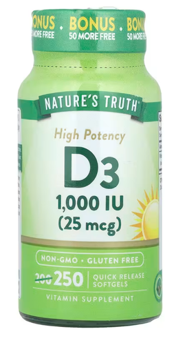 ویتامین D3 (۲۵۰ کپسول ژلاتینی) نیچرز تروث